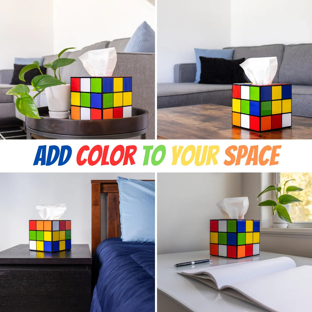 Magic Cube Tissue Box protector | Big Bang Theory Props & Decor | Easy Use with Magnetic Bottom Lid to Keep Tissues Secure