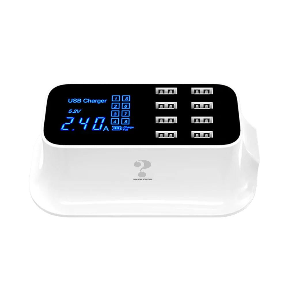 Mignova Multiple USB chargers, 8-port desktop charging station hub for LCD display, appropriate with iOS and Android devices (iPhone, iPad, Huawei,  Galaxy)
