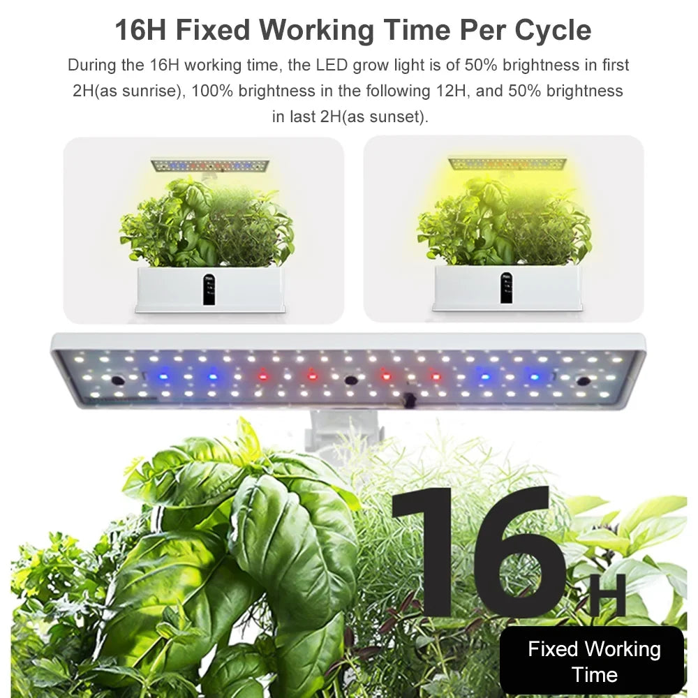 Smart Hydroponics Growing System Indoor Garden Kit 9 Pods Automatic Timing with Height Adjustable 15W LED Grow Lights 2L moisture Tank Smart moisture Pump for Home Office Kitchen