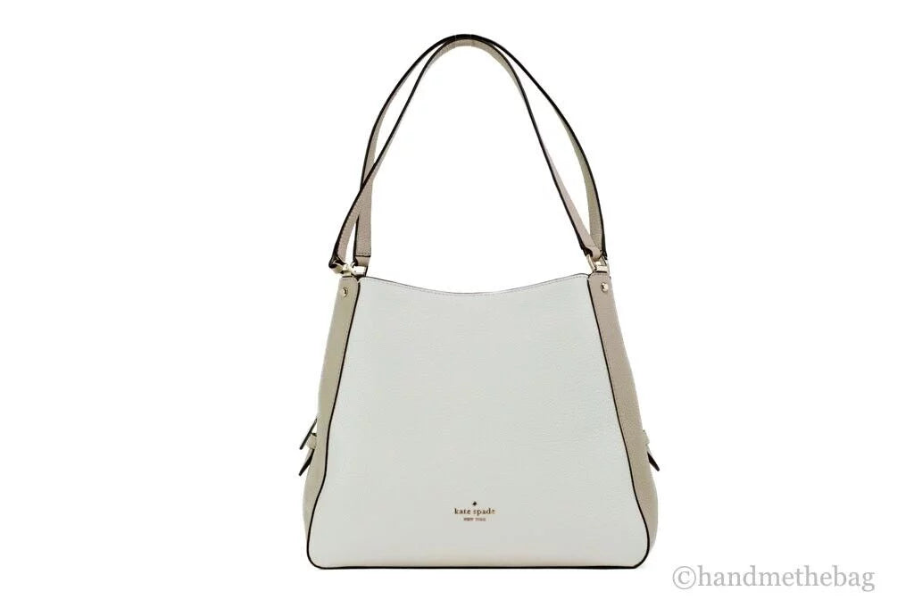 Kate Spade Leila Medium Colorblock Pebbled Leather Triple Compartment Satchel Handbag (Light Sand)