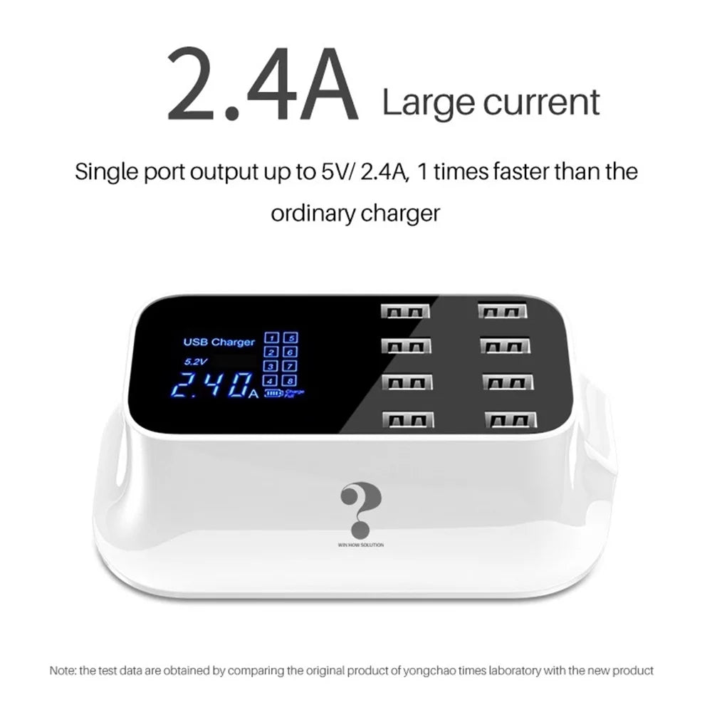 Mignova Multiple USB chargers, 8-port desktop charging station hub for LCD display, appropriate with iOS and Android devices (iPhone, iPad, Huawei,  Galaxy)
