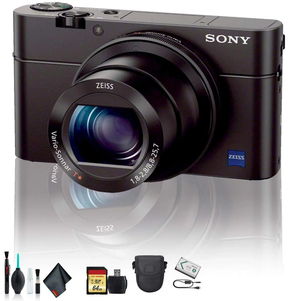 Cyber-shot DSC-RX100 IV Camera DSCRX100M4/B With Soft Bag, 64GB Memory Card, Card Reader , Plus Essential Accessories
