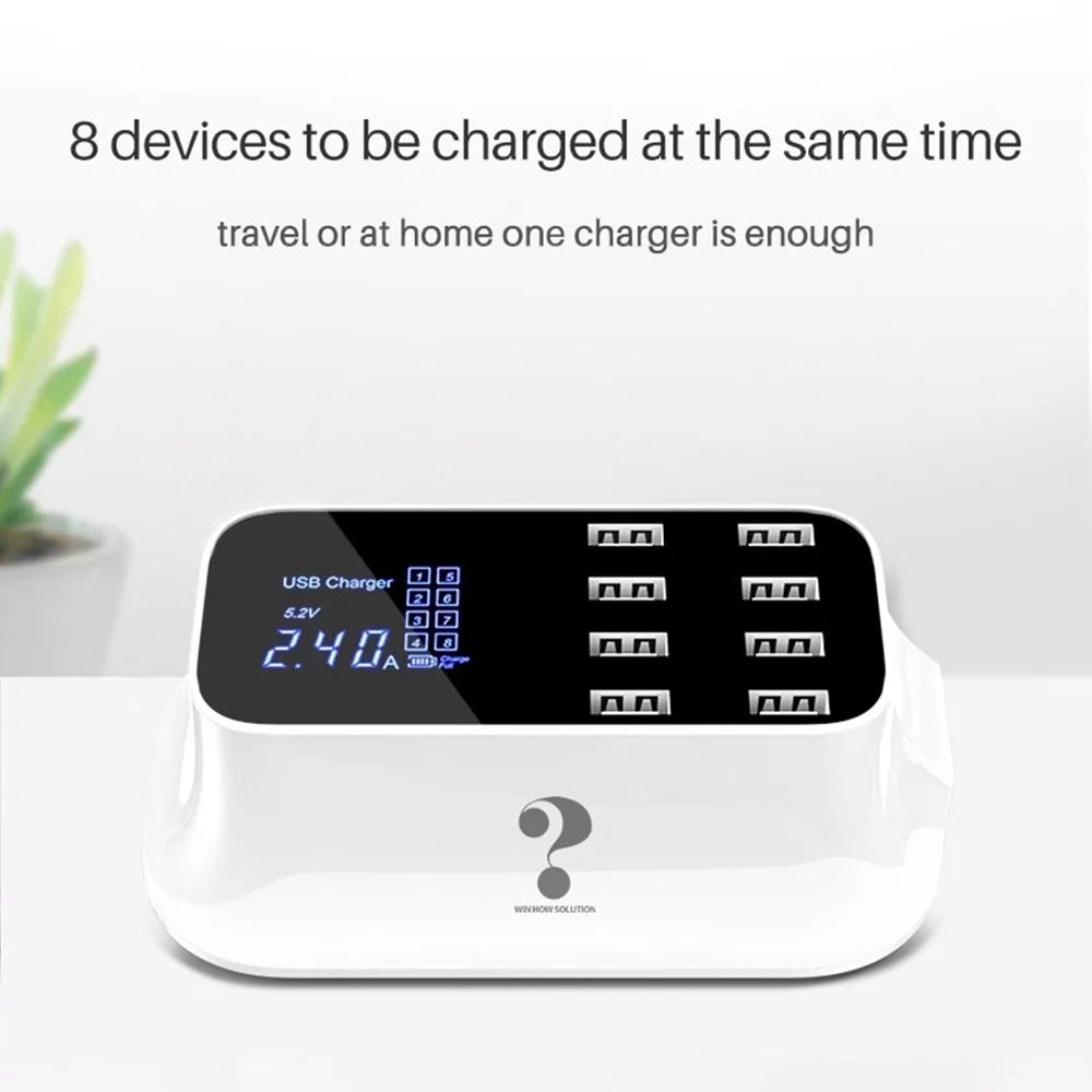 Mignova Multiple USB chargers, 8-port desktop charging station hub for LCD display, appropriate with iOS and Android devices (iPhone, iPad, Huawei,  Galaxy)