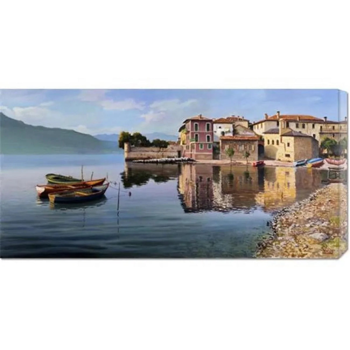 Adriano Galasso 'Paese sul  lago' Stretched Canvas