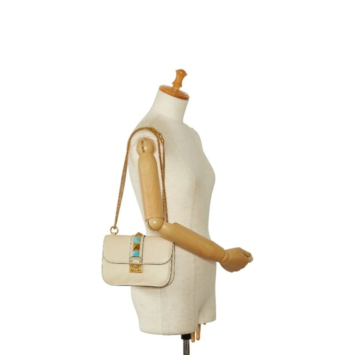 Pre-Owned Valentino Studded Chain Shoulder Bag Ivory Leather Women's VALENTINO (Good)