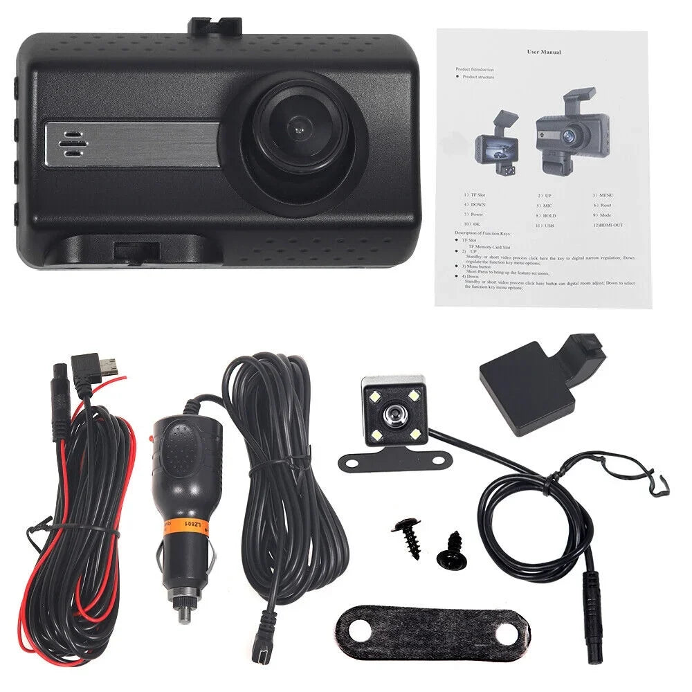 Onemayship Dual Lens Car Dash Cam Recorder G Sensor 1080P DVR Front and Rear Camera Video