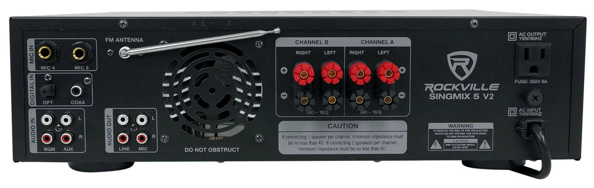 Rockville SINGMIX 5 Bluetooth Home Receiver Amp+(4) 8" Black Ceiling Speakers