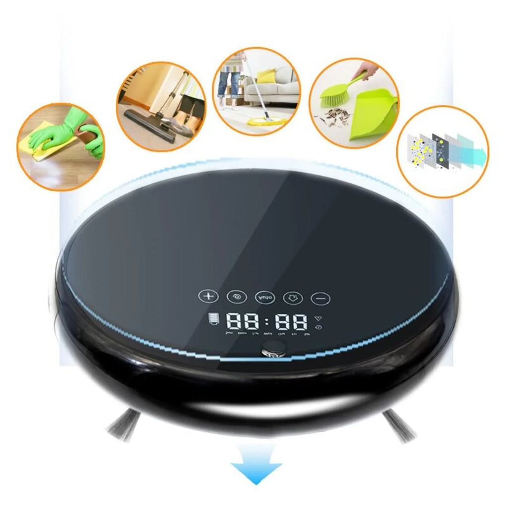 Smart Cordless Robot Vacuum Cleaner: Ultra-Thin Design, Automatic Charging, Low Noise, Mute, Black Color