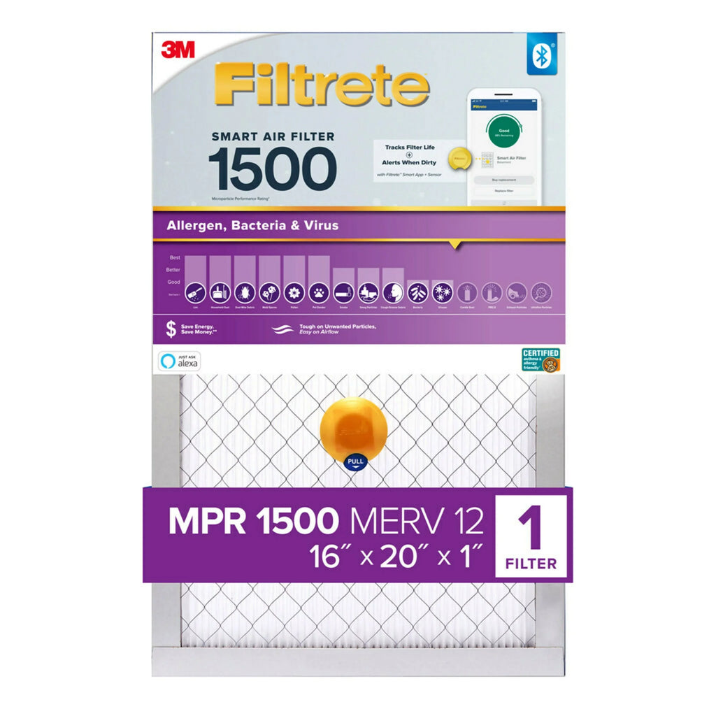 Filtrete 16x20x1 Smart Air Filter, MPR 1500 MERV 12, Allergen, Bacteria Virus, 1 Filter