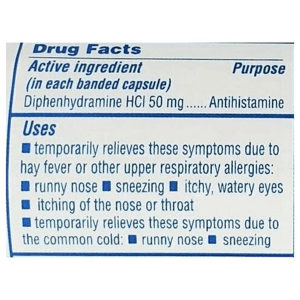 Major Banophen Diphenhydramine Capsules, 50 mg, 1000 Count