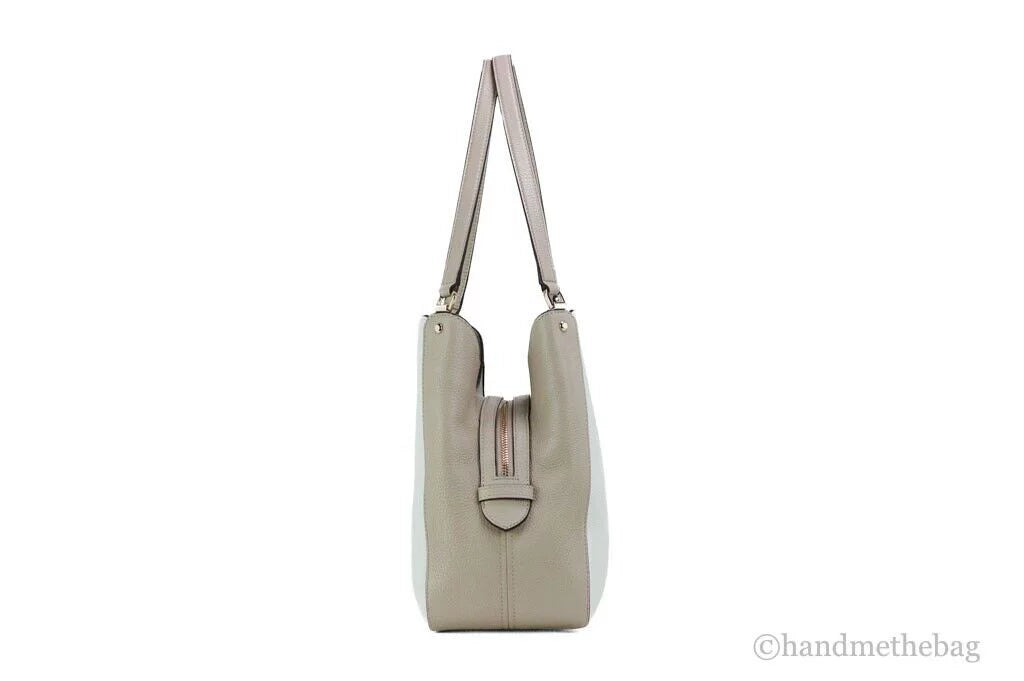 Kate Spade Leila Medium Colorblock Pebbled Leather Triple Compartment Satchel Handbag (Light Sand)