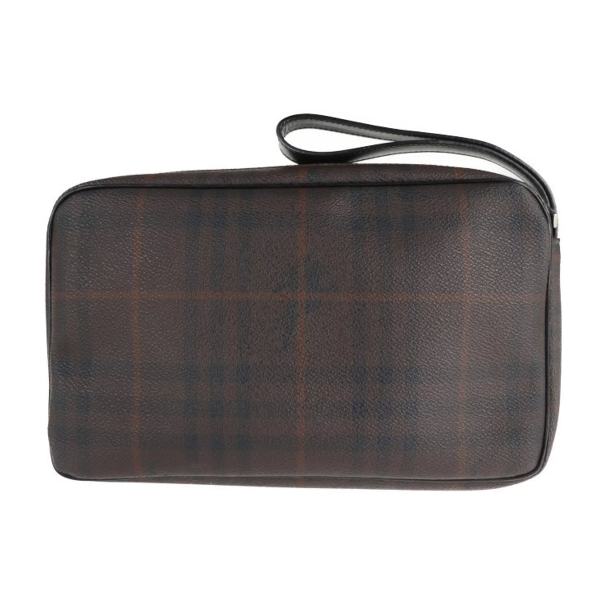Pre-Owned BURBERRY Burberry Second Bag PVC Leather Dark Brown Plaid Clutch (Good)