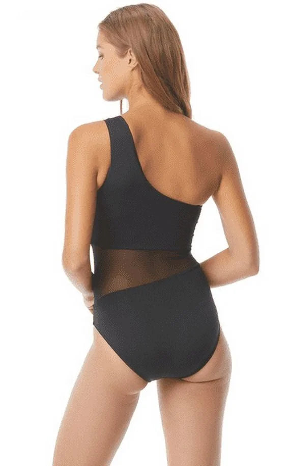 MICHAEL Michael Kors One Shoulder, Black, One Piece Swimsuit - Urban Gypsy, Size 14