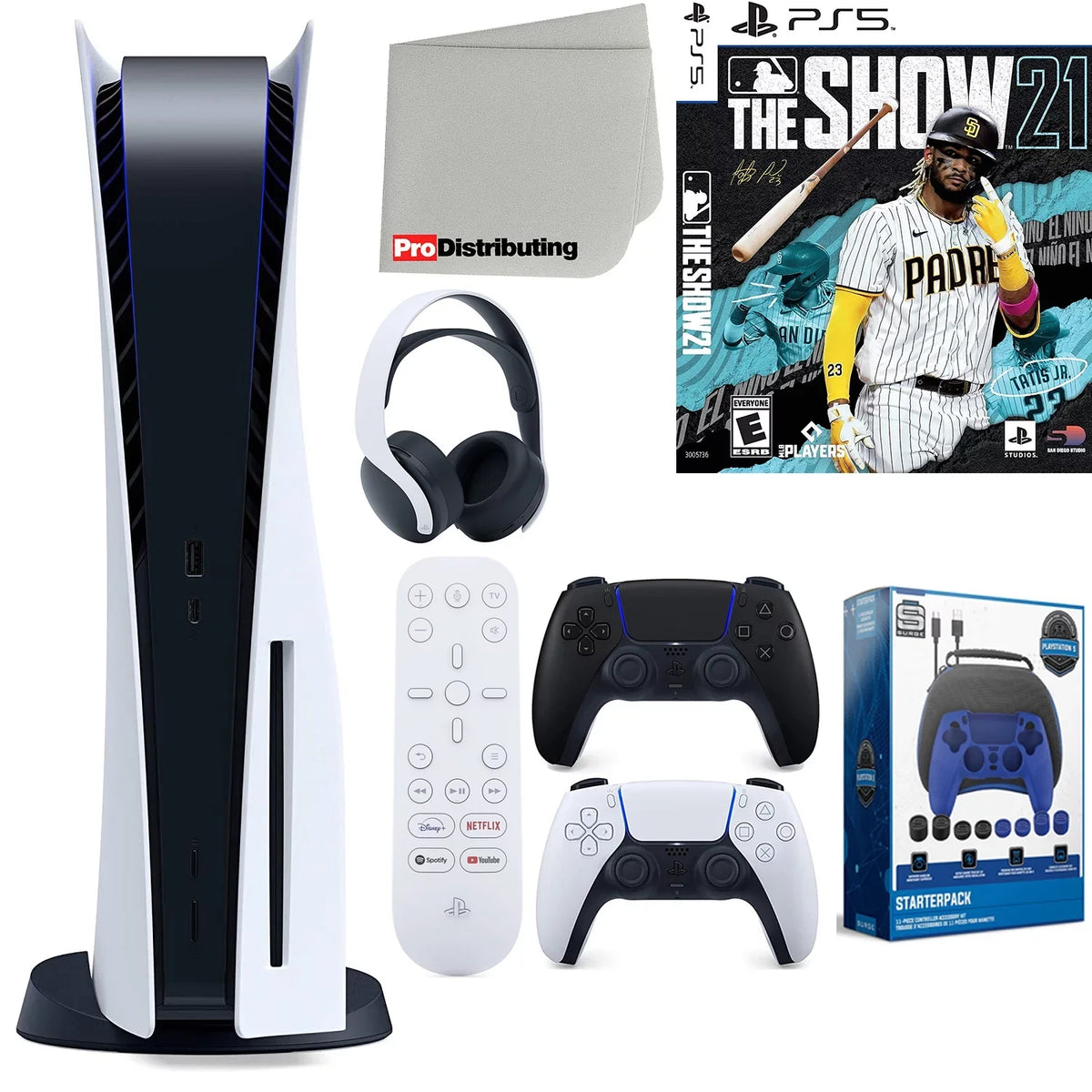 Playstation 5 Disc Version ( PS5 Disc) with Midnight Black Extra Controller, Headset, Media Remote, MLB The Show 21, Accessory Starter Kit and Microfiber Cleaning Cloth Bundle
