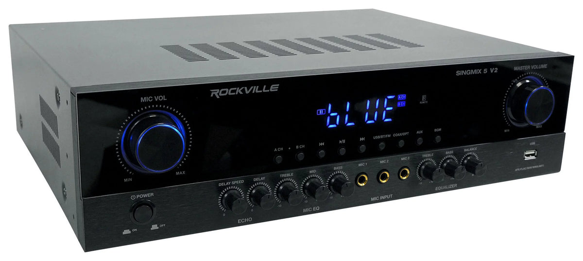 Rockville SINGMIX 5 Bluetooth Home Receiver Amp+(4) 8" Black Ceiling Speakers