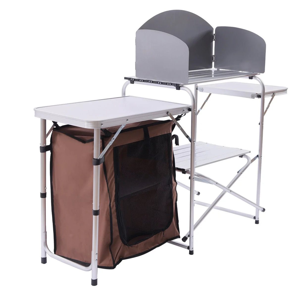 Folding Camping Station Portable Barbecue Table Rack+Brown Fabric protector