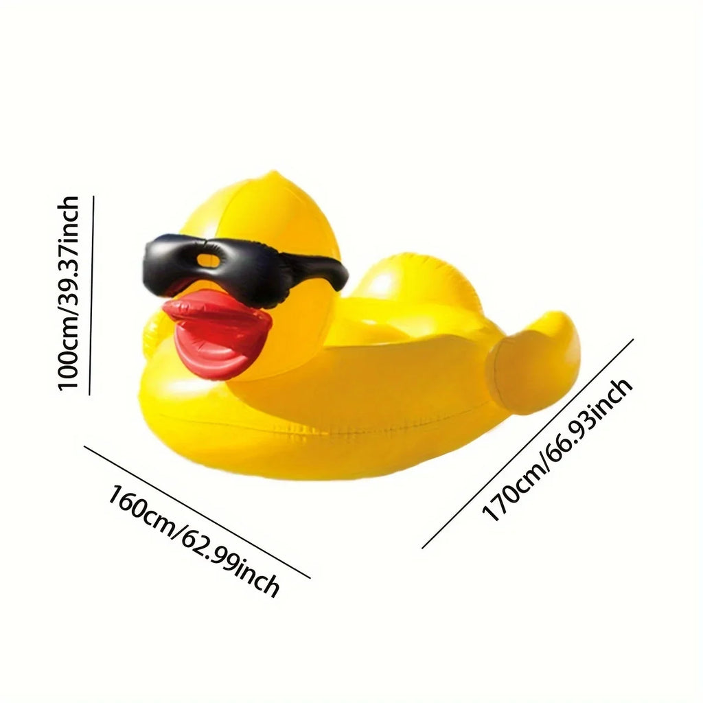 1pc Big Yellow Duck Floating Raft, PVC Inflatable liquid Toy With Two Beverage Holders