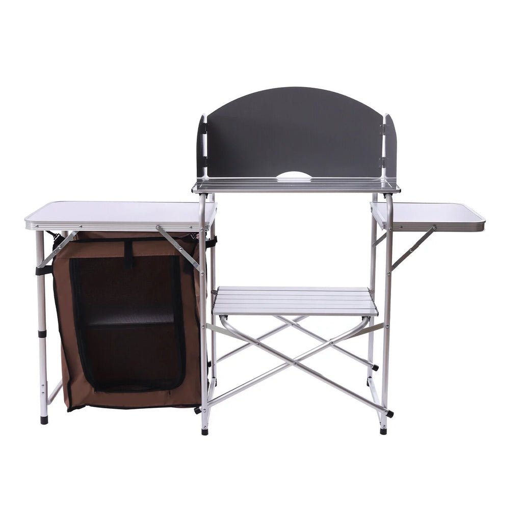 Folding Camping Station Portable Barbecue Table Rack+Brown Fabric protector