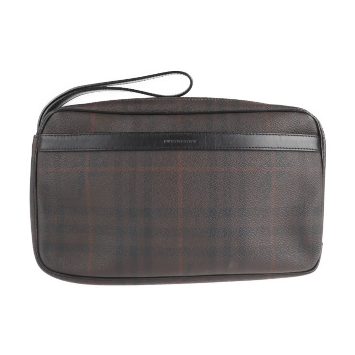 Pre-Owned BURBERRY Burberry Second Bag PVC Leather Dark Brown Plaid Clutch (Good)
