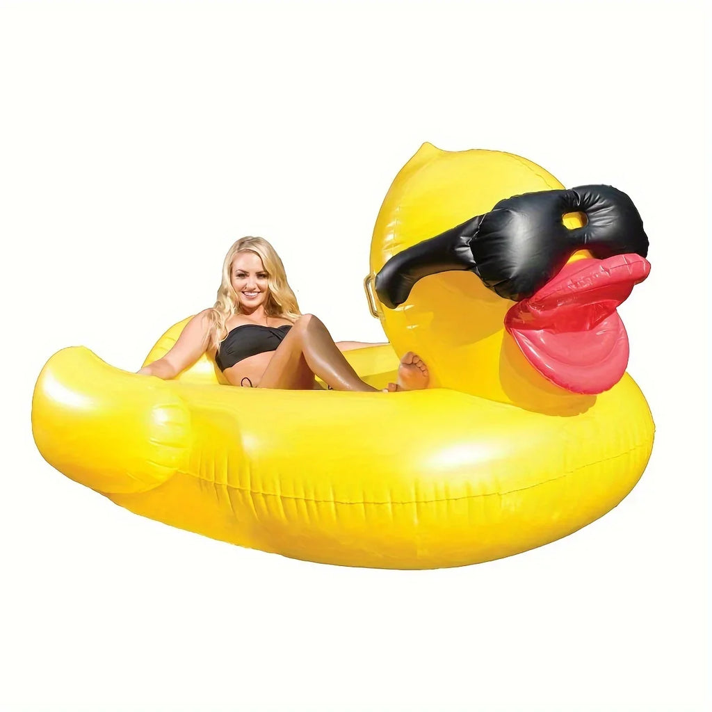 1pc Big Yellow Duck Floating Raft, PVC Inflatable liquid Toy With Two Beverage Holders
