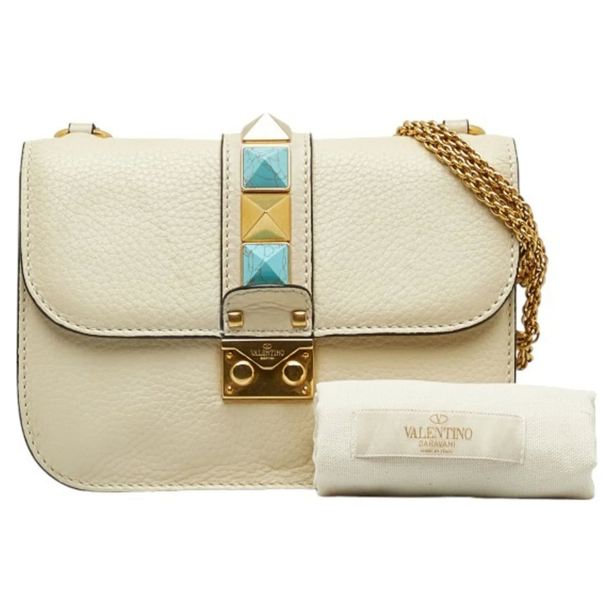 Pre-Owned Valentino Studded Chain Shoulder Bag Ivory Leather Women's VALENTINO (Good)