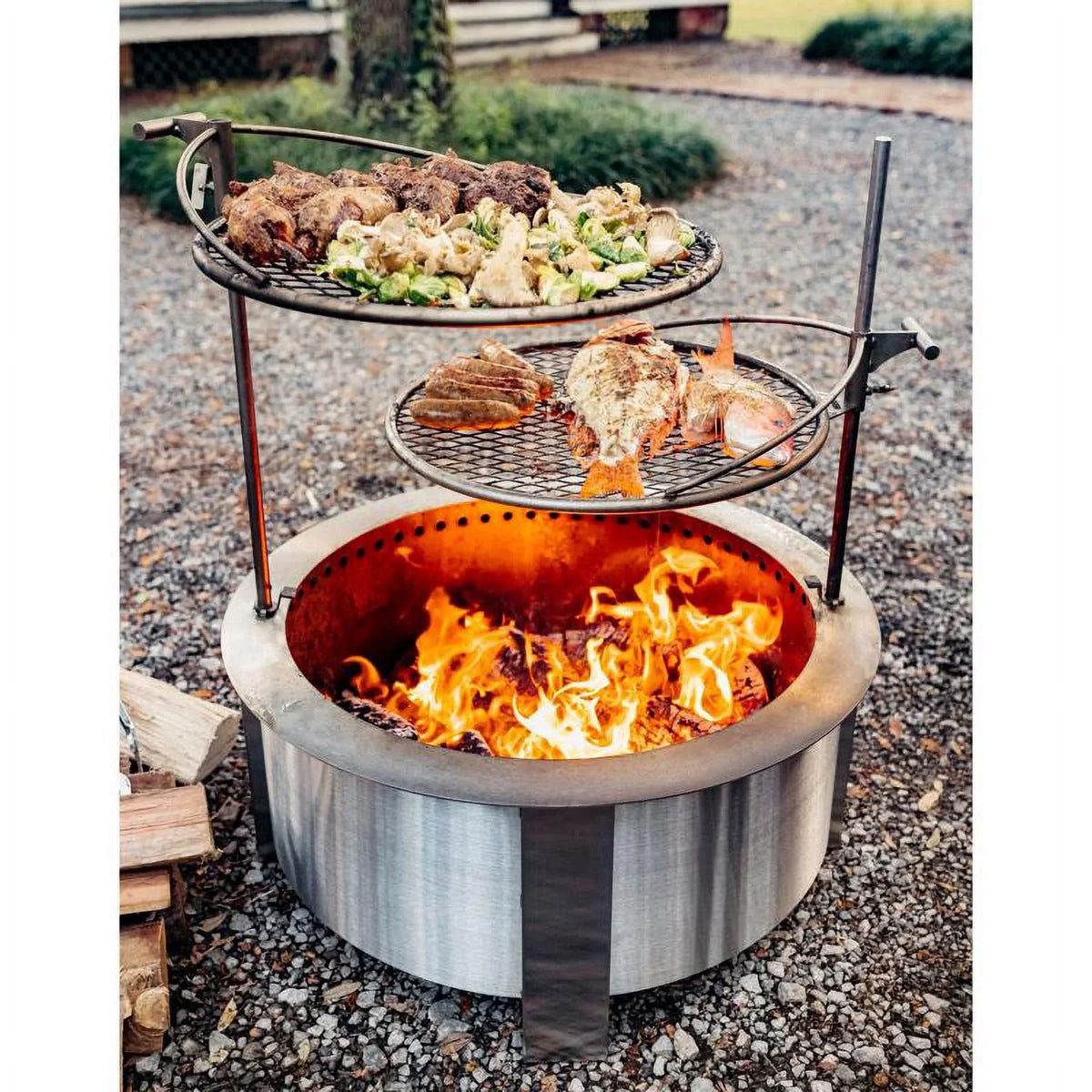 W 1 pk. H X 27 in. Breeo Outpost 24 Silver Camp Grill 34 in