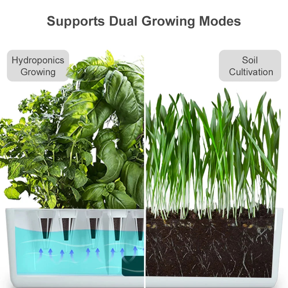 Smart Hydroponics Growing System Indoor Garden Kit 9 Pods Automatic Timing with Height Adjustable 15W LED Grow Lights 2L moisture Tank Smart moisture Pump for Home Office Kitchen