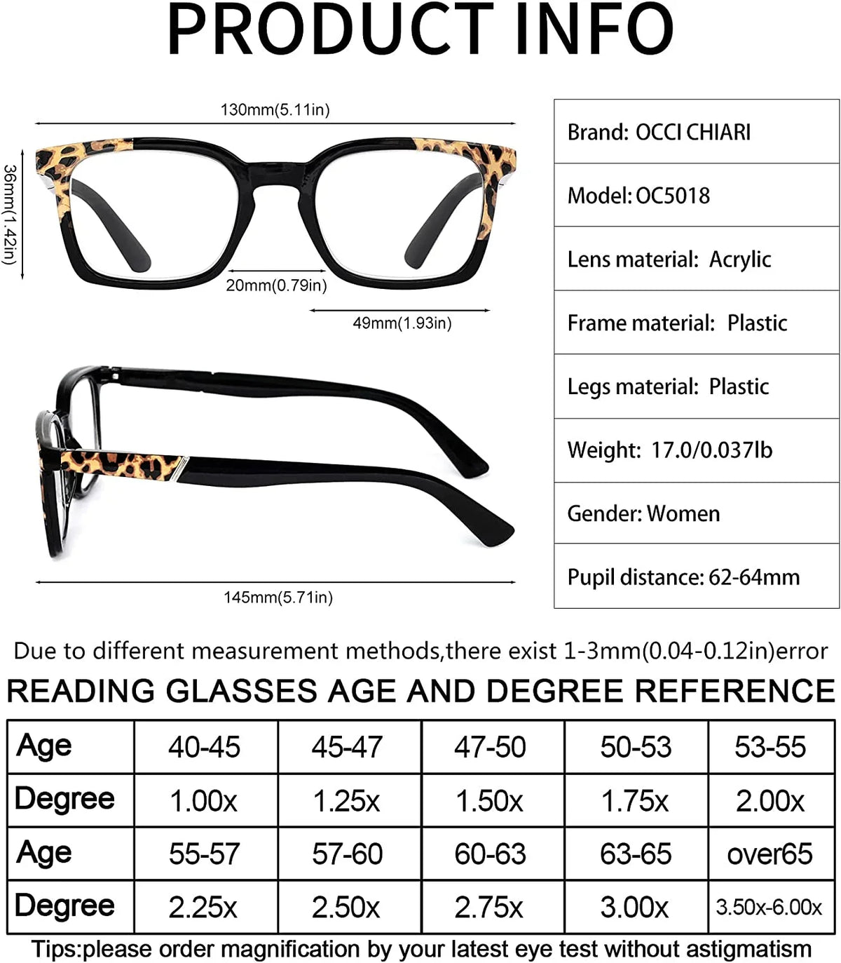 OCCI CHIARI Stylish Reading Glasses for Women Designer Readers Clear Lens