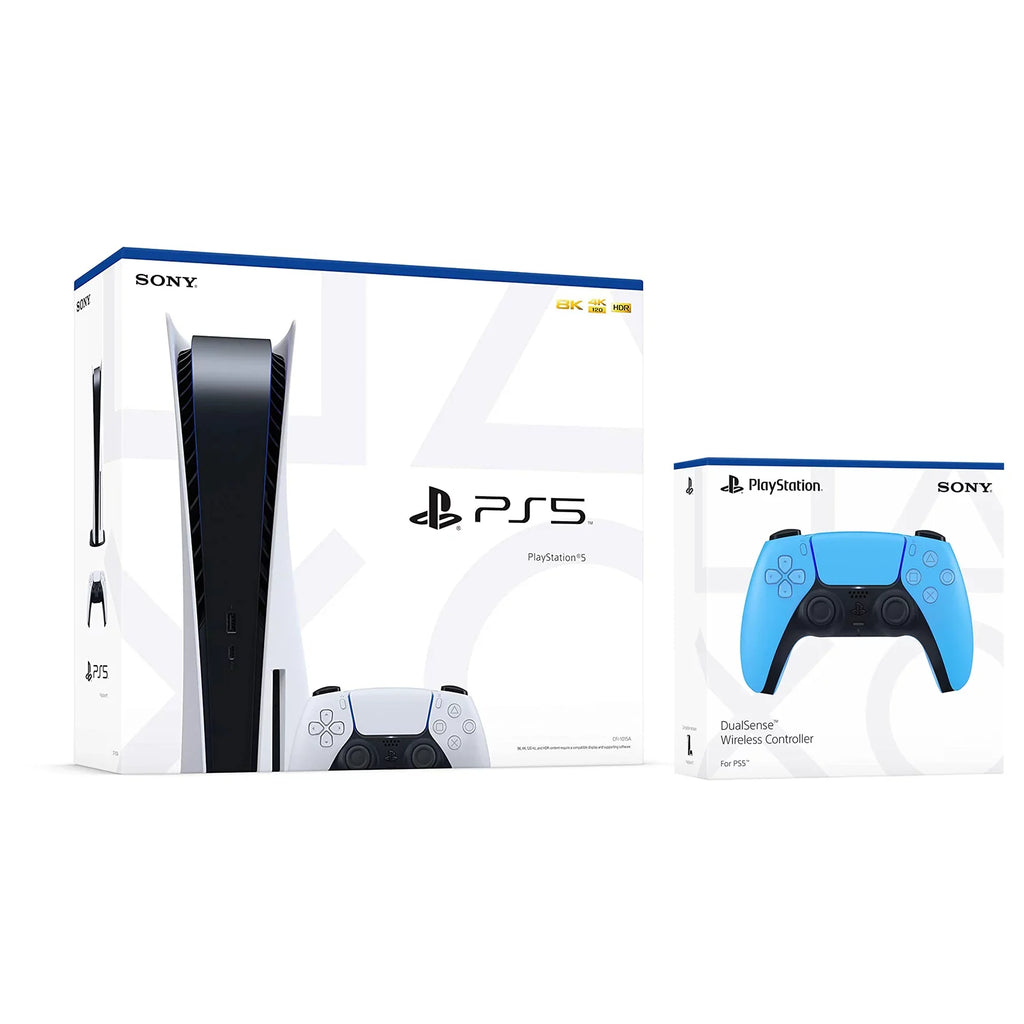 Playstation 5 Disc Version ( PS5 Disc) with Extra Starlight Blue Controller and Black PULSE 3D Headset Bundle