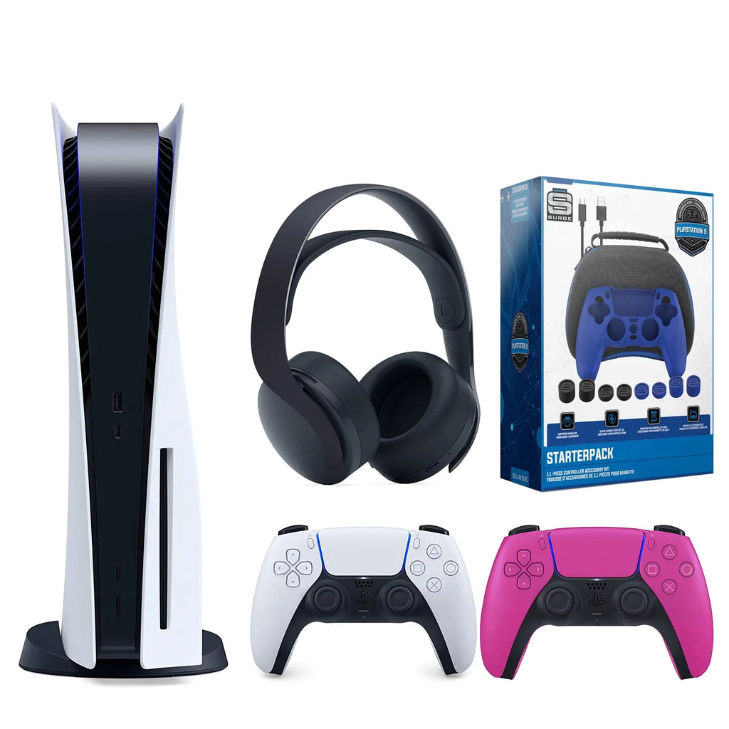 Playstation 5 Disc Version ( PS5 Disc) with Extra Nova Pink Controller, Black PULSE 3D Headset and Gamer Starter Pack Bundle