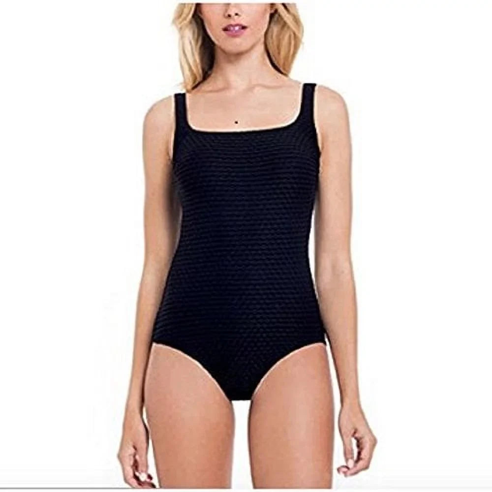 Essentials Gottex Womens Black Texture Shirred  One-Piece Swimsuit