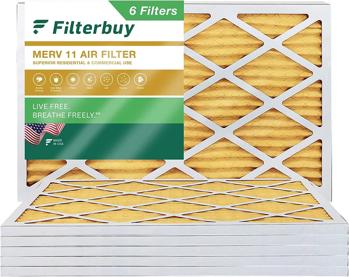 Filterbuy 20x30x1 MERV 11 Pleated HVAC AC Furnace Air Filters (6-Pack)