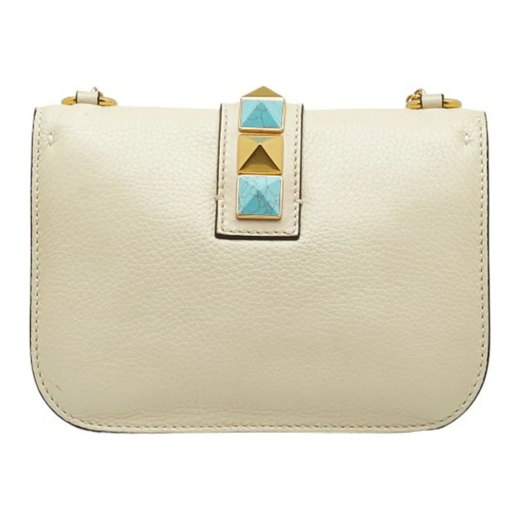 Pre-Owned Valentino Studded Chain Shoulder Bag Ivory Leather Women's VALENTINO (Good)
