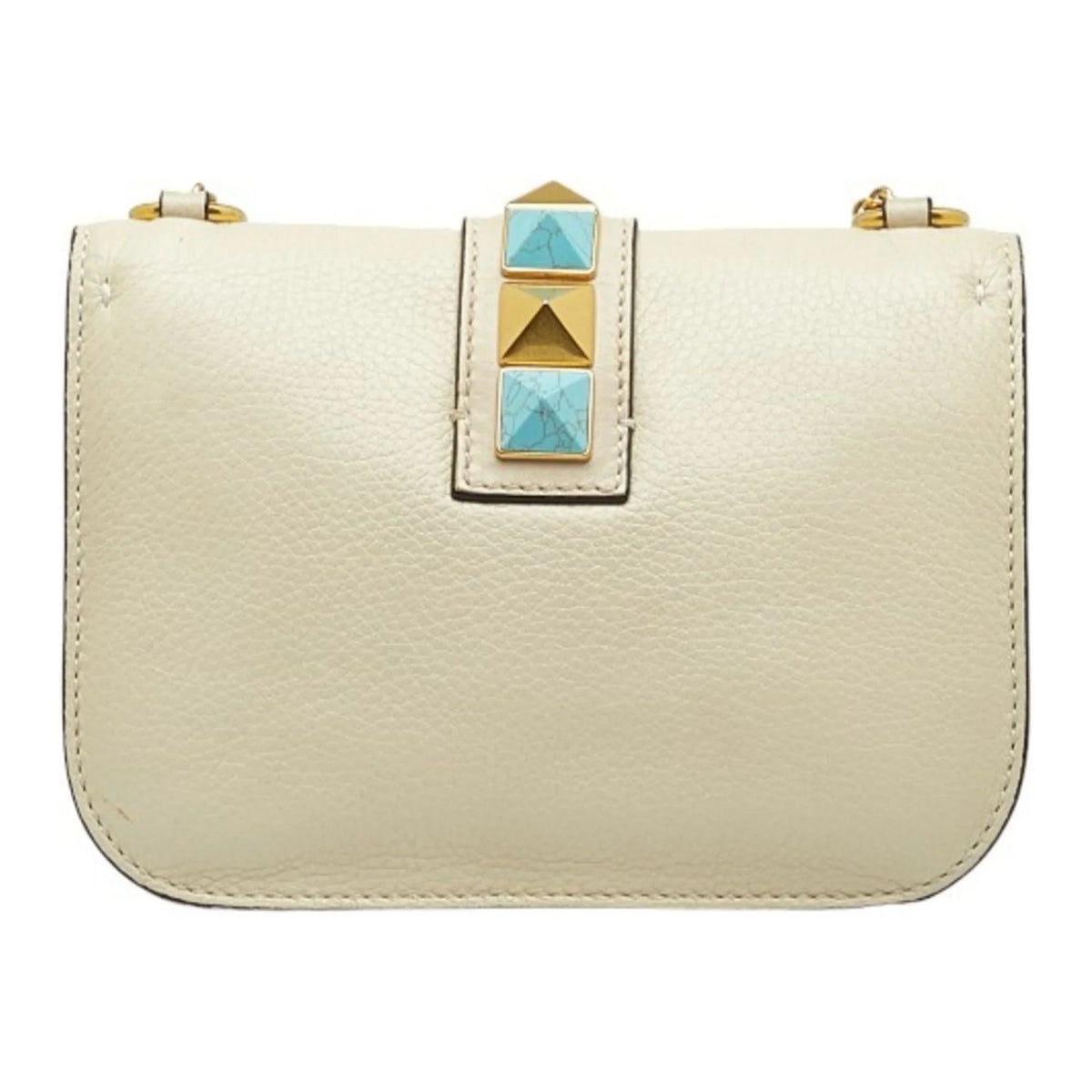 Pre-Owned Valentino Studded Chain Shoulder Bag Ivory Leather Women's VALENTINO (Good)