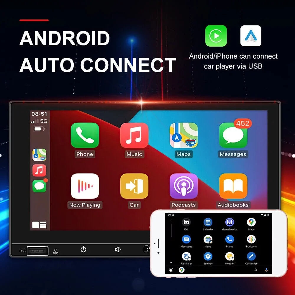 JLLOM  7" HD Screen  Carplay & Android Auto MP5 Player Wired Mirror Link Bluetooth AUX Fast Charge - Car Stereo System