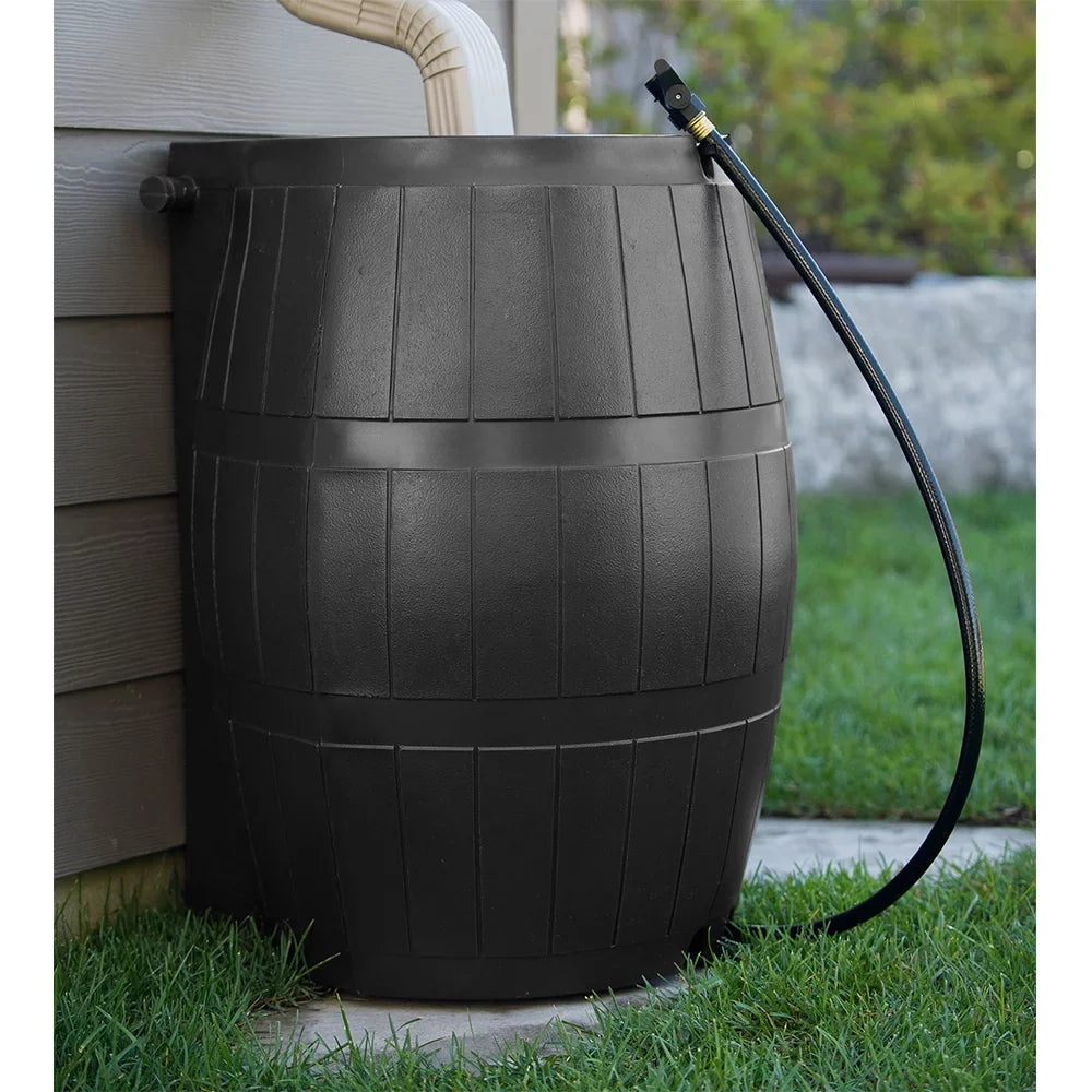 FCMP Outdoor 50-Gallon BPA Free Home Rain moisture Barrel, Black (2 Pack)