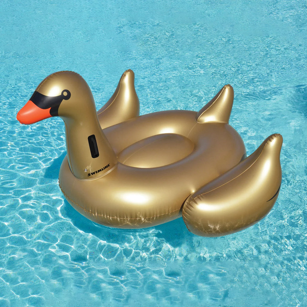 Swim Central Inflatable Gold Giant Swan Swimming Pool Ride-On Float, 75-Inch