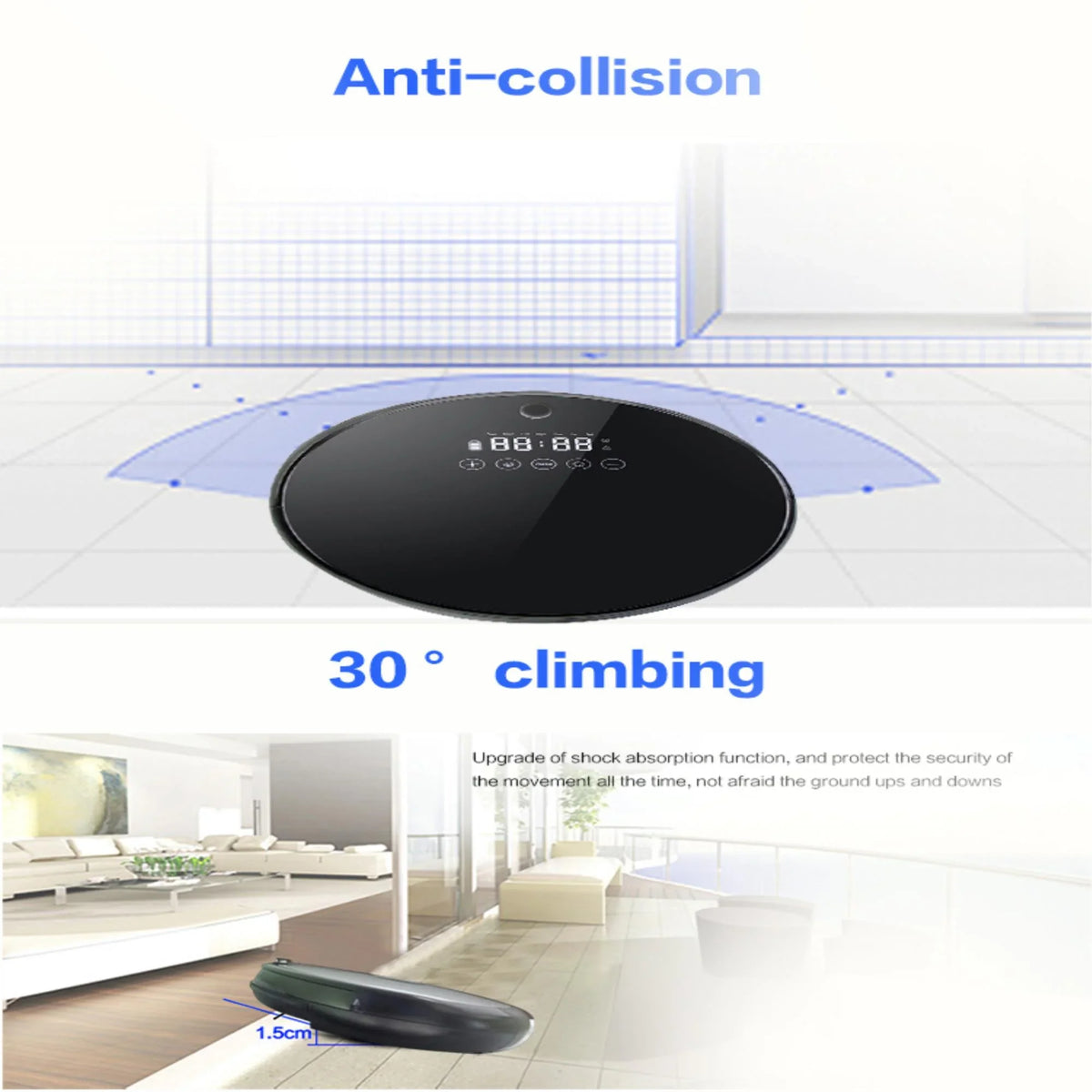 Smart Cordless Robot Vacuum Cleaner: Ultra-Thin Design, Automatic Charging, Low Noise, Mute, Black Color