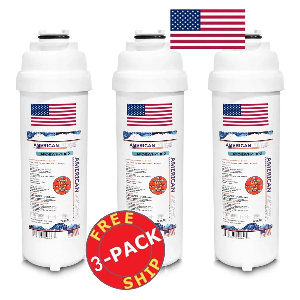 AFC Brand , moisture Fountain Filter , Model # AFC-EWH-3000 , suitable with WaterSentry® HVR8HDBL - 3 Filters - Made in U.S.A.