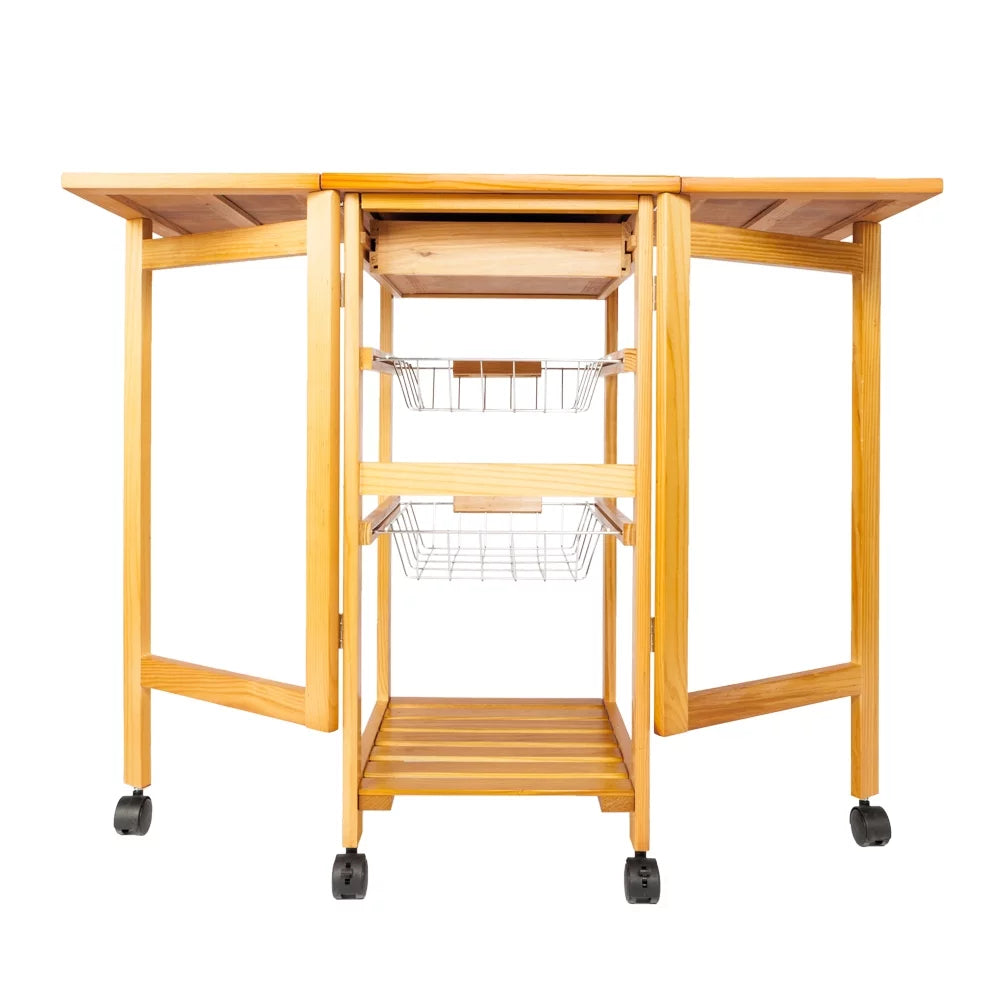 Zimtown  Drop Leaf Kitchen Island Trolley Cart with Storage Drawers Basket,Folding Rolling Protable